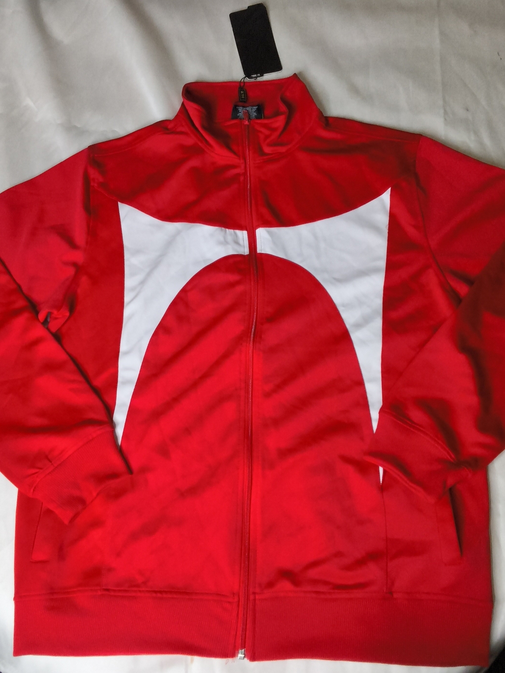 Red Men’s Zip-Up Track Jacket with White Panel Accent